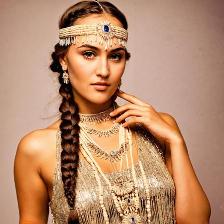 RAW full body analogue photo of a beautiful 20 years old woman, clear focus, 8K,__Random_Woman__,perfect face, sexy pose, wearing The Glamorous Gatsby: A beaded and sequined flapper-style dress with a dropped waistline, accessorized with a feathered headband and long beaded necklace, perfect eyes, detailed eyes, detailed iris, realistic skins absolute perfect tits, soft tits, natural tits ,low light, soft natural light, Rembrandt style light, Hasselblad DLSR camera, 200mm Zeiss lens, f/2.8, ,Sexy pose, erotic pose, exhibitionism, (braided hair:1.3), medium breasts (sexy thicc body)