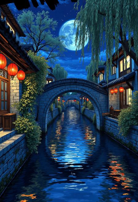 DK_Water Town Night Scene Rendering_Jiangnan Rainy Scene Generation v1.0