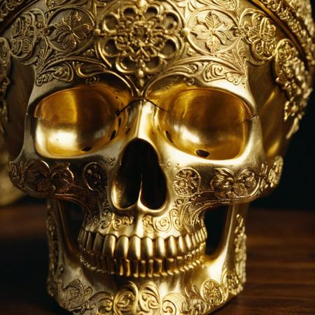 cinematic still Imagine a skull-shaped cup adorned with intricate golden embellishments, Crafted from gleaming gold, ornate engravings cover its surface . emotional, harmonious, vignette, 4k epic detailed, shot on kodak, 35mm photo, sharp focus, high budget, cinemascope, moody, epic, gorgeous, film grain, grainy, Imagine a skull-shaped cup adorned with intricate golden embellishments, Crafted from gleaming gold, ornate engravings cover its surface, symmetry, sharp focus, deep aesthetic,,,, very inspirational, rich, fine detail, inspiring, elegant, highly detailed, vibrant, complex, polished, clear, artistic, color, cinematic, surreal, beautiful, illuminated