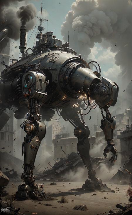 (masterpiece,top quality,best quality,official art,beautiful and aesthetic:1.2), battle mech, 
steampunk, <lora:SteamPunkMachineryv2:0.6><lora:decolorization:1.3>, decolorization,<lora:epiNoiseoffset_v2:1>