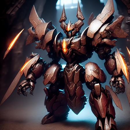 photo Diablo style Dungeons, Gundam Mecha fighting giant mobile armored mechanical beasts (GundamDungeon style:1) <lora:djzGundamDungeon:0.8)