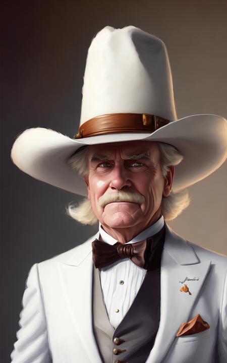 portrait painting of Doug Dimmadome, owner of the Dimmsdale Dimmadome. white hat and suit