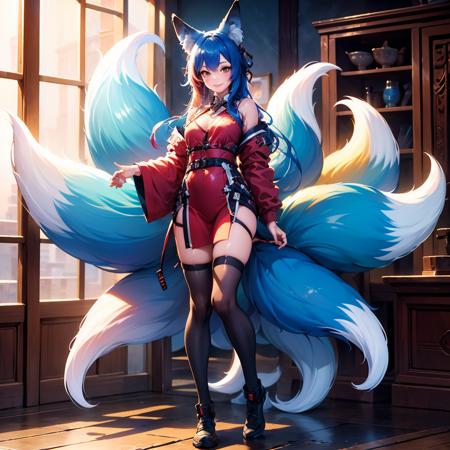 jiuwei jiuwei,multiple tails,fox tail,fox ears