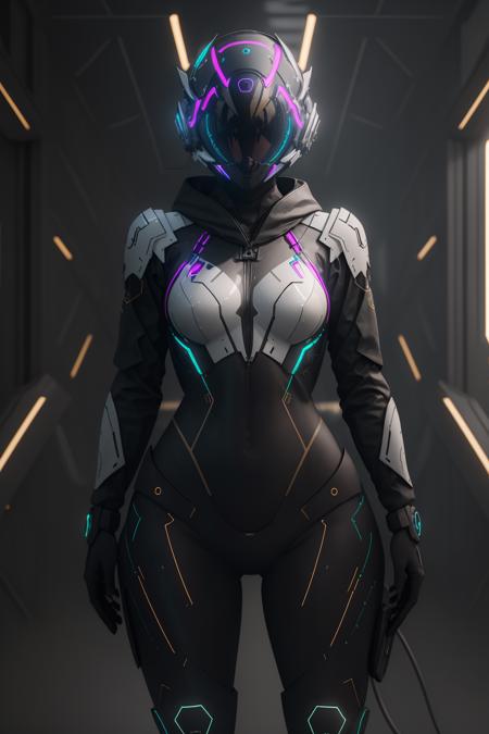 ((best quality)),absurdres,(ultra high res),octane render, girl, mechanical bodysuit, cyber helmet, (8k), (Masterpiece), (cinematic lighting), <lora:Mechsuit:0.77>