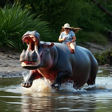 a hippopotamus chasing a person