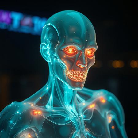 Masterpiece, a bioluminescence translucent polonium/humanoid, 32k, 16k, 8k, cinematic art,