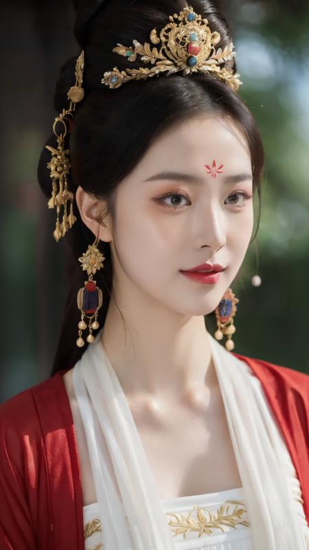 xiaoyu,(tangmakeup:1.3),(huadian:1.2),(xiehong:1.3),lipstick,fine - art photography,soft portrait shot 8 k,mid length,ultrarealistic uhd faces,unsplash,kodak ultra max 800,85 mm,intricate,centered symmetrical composition,stunning photos,masterpiece,grainy,centered composition,smile:1.2,(sharp face:1.2),
<lora:tang2-000006:0.7>,(solo:1.2),earrings,hair ornament,hair bun,(look straight ahead:1.2),Tang Dynasty clothing,