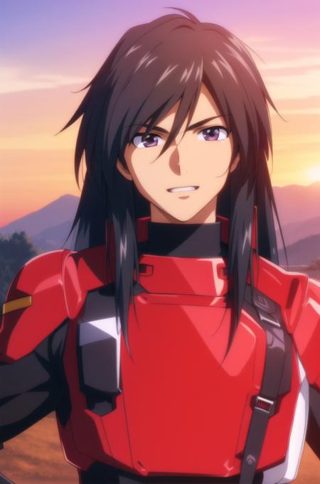 Outdoor,sunset, twilight,, Castle,red_sky,sunlight, sunrise, backlighting,cloud, cloudy_sky,mountainous_horizon, orange_sky,
Standing at attention,(Close-Up),
Red and black outfit,gloves,Black_Long_pants,armor, turtleneck,breastplate,
 <lora:Canard_Pars_X_Astray-KK77-V1:0.7>,
black_hair,purple_eyes,Long hair, bangs,hair_between_eyes,
1 man, 20yo,male,Beautiful FingerBeautiful body,Beautiful Nose,Beautiful character design, perfect eyes, perfect face,
looking at viewer,evil_smile,
NSFW,official art,extremely detailed CG unity 8k wallpaper, perfect lighting,Colorful, Bright_Front_face_Lighting,
(masterpiece:1.0),(best_quality:1.0), ultra high res,4K,ultra-detailed,
photography, 8K, HDR, highres, absurdres:1.2, Kodak portra 400, film grain, blurry background, bokeh:1.2, lens flare, (vibrant_color:1.2)