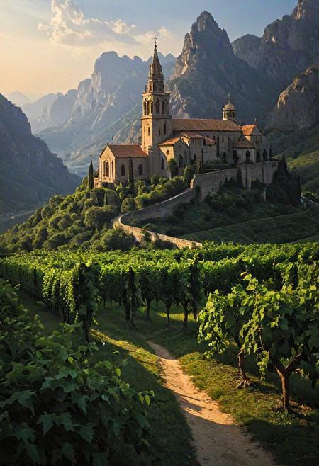 Epic landscape, exceptional quality, masterpiece, extremely detailed, professional art, professional painting, extremely delicate and beautiful, dynamic, superb lighting, perfect shading, professional shading, depth of field, soft sidelight, elegant, magnificent, highly detailed, long shot, uncropped, pure genius, absolutely perfect, breathtaking,
Steel Vine Monastery