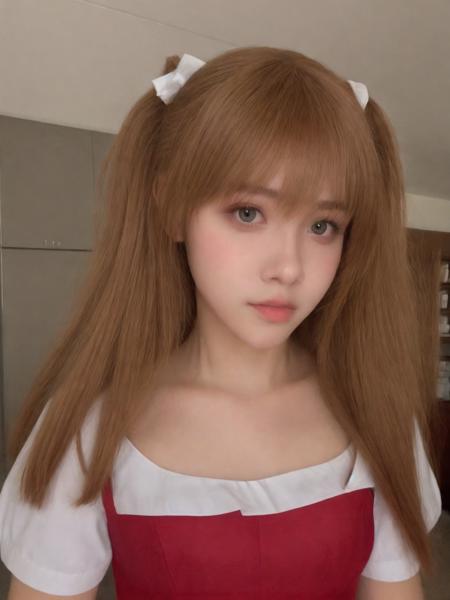 instagram photo, closeup face photo, dirya, aska, 1girl, long red hair, beautiful, young, (maid dress:1.3), <lora:dirya:0.65>