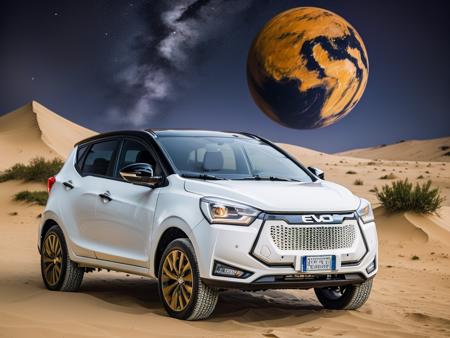 . sugar paper color evo riding a moon dune with planet Mars in the background, focus on the evo, Alan Bean, shot on 70 mm, dark white and azure <lora:evo_car_D-adaptation-LoRA_SD21-768_v03-000008:1>