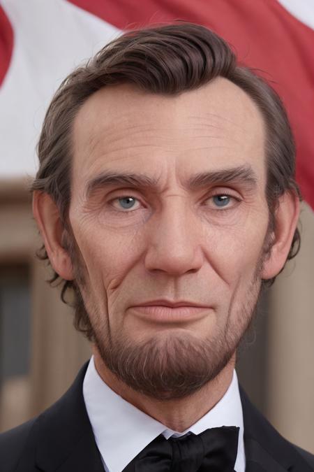 (lncln:1.2) man <lora:Lincoln1:0.85>, (portrait:1.1), High detail RAW color Photo, (eos:1.0), skin_pores, 8k high definition, highest quality, sharp focus, skin texture, detailed eyes, imperfections, hyperrealistic, incredibly detailed, big nose, big ears, american flag in background, wearing a suit and tie, wearing a big black top_hat