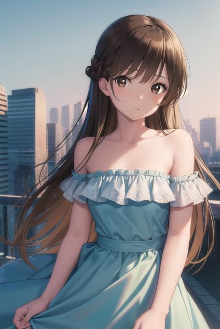 chizuruichinosepopochichi, <lora:chizuruichinosepopochichi-lora-nochekaiser:1>,
chizuru ichinose popochichi, long hair, brown hair, (brown eyes:1.7), (one side up:1.5), bangs, braid, hair braid,
BREAK bare shoulders, dress, strapless dress, strapless, short sleeves, blue dress, skirt, blue skirt,
BREAK outdoors, city,
BREAK looking at viewer, (cowboy shot:1.5),
BREAK <lyco:GoodHands-beta2:1>, (masterpiece:1.2), best quality, high resolution, unity 8k wallpaper, (illustration:0.8), (beautiful detailed eyes:1.6), extremely detailed face, perfect lighting, extremely detailed CG, (perfect hands, perfect anatomy),