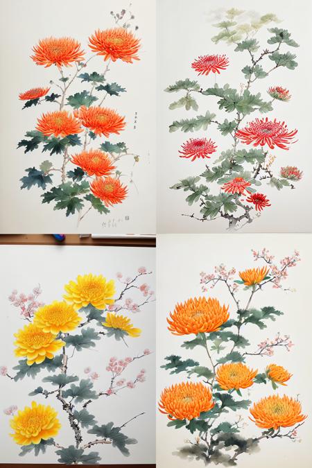 <lora:ink and wash1.5v1:1> ink and wash, chrysanthemum