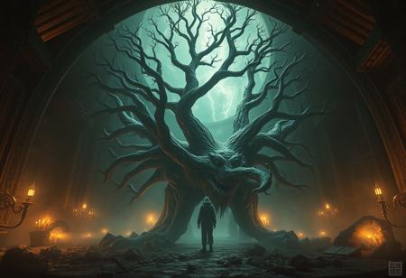A universe inside a universe within mysteriously unknowable known in an unfathomable realm of fantastic creation inhabited by ancient shadows of a forgotten time beyond the gate of the gateless gate where life is limitless, light is shadow and shadow is light, eerie sense, horror, spark of the beginning, existence and nonexistence at once, ethereal, behold the end of the beginning, inglorious glory to the dark one, betrayal of the ancient order, beware the 7headed beast, destroyer of the old ways, bearer of the unbearable, nightmarish, archaic runes, tree aging backwards, breath of the gods, ruins of a place unimagined, extreme intricate detail, photorealistic, beyond epic scene, fate discarded, unseeable face of god, the end is the beginning, the beginning is the end, man arises as god dies, as above so below, as below so above, emerald tablet, thoth, guardian and saboteur of existence, hopeless hope, ghosts of the unborn, conception of the inconceivable, cosmic well of imperceptible perception, evil aura, infinite emptiness, pillars of void, overwhelming subtlety, abstract sacred geometry, beams of readiness without intention, gift of doom, despair of the ages, hidden secret warnings from dead gods, carved by the conductor of unholy loneliness of time incarnate, consumed by the night itself, beautiful tragedy of hellish discovery, unraveling mist of unreal reality, philosophers stone, proclaim the nameless name of collapsed eternity, infernal maleficium, halls of unfound