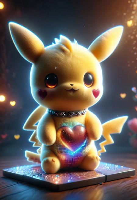 holographic, h4v_h0l0, pikachu, cute, chibi, glowing eyes, LED, High Quality, Soft Texture, Full Colour, made of ral-smlvltnpls, masterpiece, dynamic, awesome quality,soft lighting,artistic composition, high contrast, high resolution, visual aesthetics, masterpiece, sfw