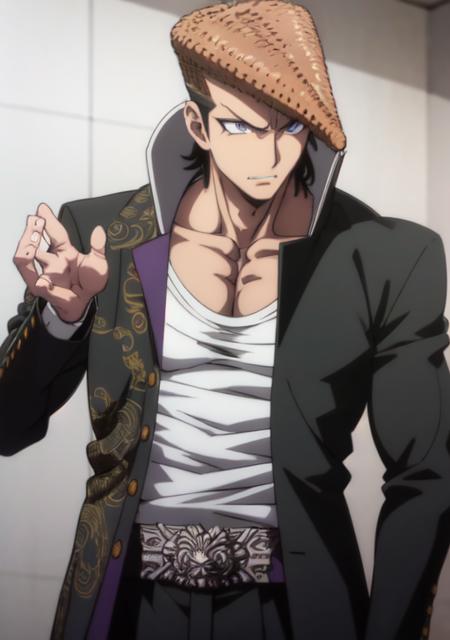 masterpiece, best quality, owada mondo, 1boy, pompadour, brown hair, purple eyes, black gakuran, white shirts, open jacket, muscular, black pants, <lora:Mondocolab-11:0.7>, anime screencap,