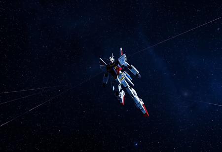 In the deep space, stars are shining, nebulae are moving, and meteor showers are streaking across the deep space of the universe. Everything looks so quiet and deep, and the gorgeous Gundam becomes the only color in the night sky.