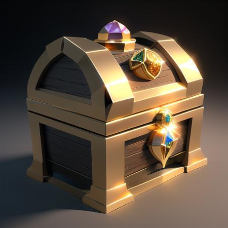 Simple structure, best quality symmetry, fantasy, a treasure chest with various, realistic, black background, (gem), (dragon shape), winding, ribbon, rose, gold coin, golden <lora:GameIconResearch_chest Lora: 0.5>