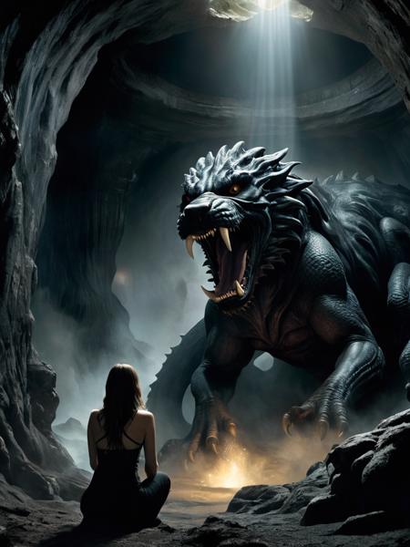 cinematic film still <lora:FF-Midj-Last-v0563:1> there is a woman standing in a cave with a giant monster, azathoth, greg rutkowski and h r giger, elden ring concept art, elden ring art, highly detailed dark art, nyarlathotep, shoggoth, lovecraftian inspiration, yog - sothoth! yah, matte painting of human mind there is a dog that is sitting in front of a flag, boxer, painting of cute dog, ios app icon, digital cartoon painting art, artbreeder. high quality art, game icon asset, digital illustration -, game icon, epic legends game icon, app icon, highly detailed digital painting, hearts of iron portrait, digital painting highly detailed, patriot . shallow depth of field, vignette, highly detailed, high budget, bokeh, cinemascope, moody, epic, gorgeous, film grain, grainy