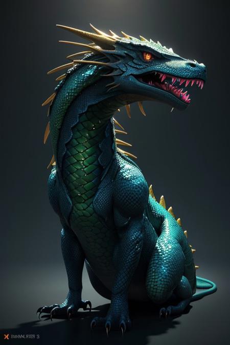 Asian dragon , blue, green, gold snake gradient vibrant neon colour, rough, textural, broad brush strokes, red color prominent detailed, alienzkin, silhouette, spotlight, dark theme, c4d, blender, raytracing, unreal engine 5, render 3d