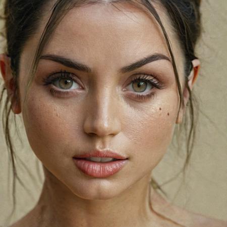 A portrait photo of Ana de armas wearing no makeup,f /2.8, Canon, 85mm,cinematic, high quality, skin texture, looking at the camera, skin imperfections <lora:ana_xl_8dim-000030:1>