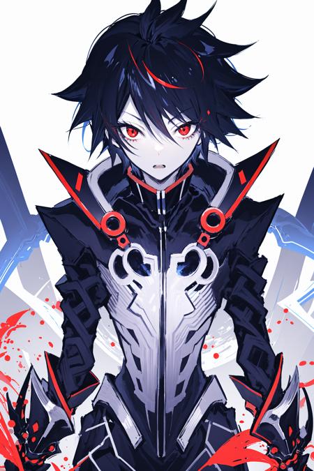 solo, 1boy, male focus, black hair, blood, red eyes, looking at viewer 
//////////   <lora:saki2-000282:1>