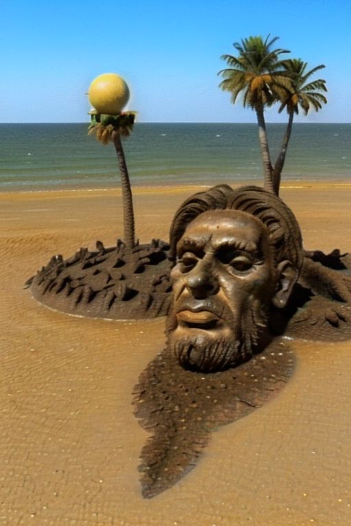Weirdcore upper body and face of <ffurian> male face on sand on brazilian beach,  (face portrait 1.6) palm trees, 90VHS, (ffurian man with beard 1.1) (y2k aesthetic 0.8), ms paint style <lora:ms-paint-lora:1> (sunny weather 1.2), the matrix movie, <lora:y2kaesthetic:0.7>, half0ster, organic sculptures