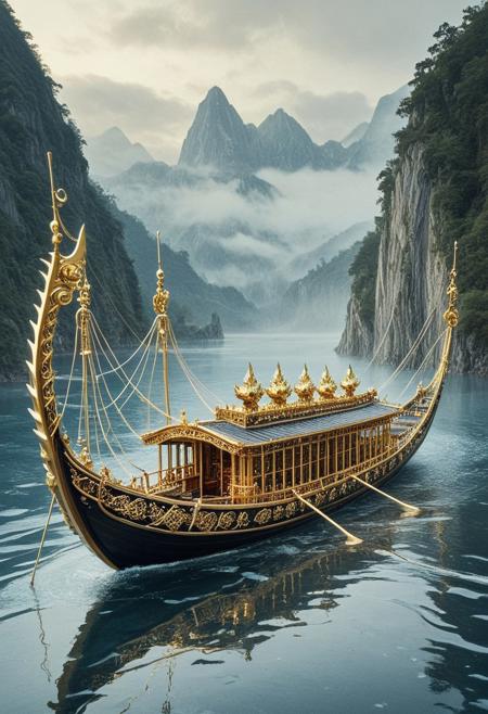 qu4ntum style, covered in (brass pipes) and (silver wires) and gold circuits, Studio Ghibli Dark Fairytale,
A traditional Chinese ink wash painting style depicting a dynamic Dragon Boat Festival scene. The background features a misty river landscape with mountains and gentle ripples on the water. Multiple dragon boats are racing across the river, each with ornate dragon heads and vibrant red and gold decorations. Rowers are synchronized, dressed in traditional Chinese festival garments with red and green tones. Splashes of water show movement and energy. Above the boats, elegant Chinese calligraphy in expressive black ink reads ‘端午節快樂’ (Happy Dragon Boat Festival), blending naturally into the brush stroke background. Floating auspicious clouds and soft drizzle add a poetic atmosphere. The composition balances energy and tradition, celebrating the cultural richness and festive spirit of the Duanwu Festival in a harmonious ink-and-wash style. ,(qu4ntum style),covered in (brass pipes) and (silver wires) and gold circuits, (HD, masterpiece, best quality, ultra detailed), pg-rated, made of wires, cables, outlined with wires and neon, neon outlines, wire sculpture, neon wire sculpture, neon, wires