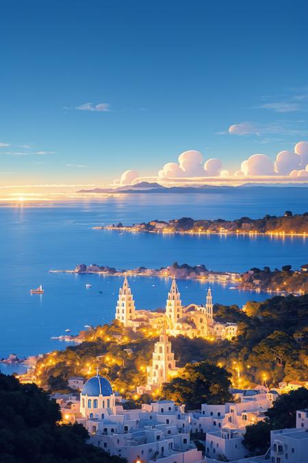 sea,<lora:æµ·é£æç»:1>,
masterpiece, best quality ,ultra detailed,detailed,
sky,(scenery:1.1),cloud,blue sky,building,ocean,(at night:1.5),yellow tones,(yellow theme:1.2),butterfly_wings,kind_smile,(colorful:1.2),(in summer:1.1),floating island,(sunset:1.1),wide_shot,landscape,handrail,gothic architecture,magnificent_architecture,tower,turret,neon lights,(castle:1.1),playground,fountain,wallpaper,artistic wallpapers,symmetrical composition,