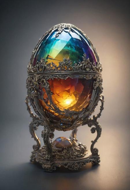 Faberge egg made with crystalline carapace, iridescence color, fine reflection 
Wide range of colors., Dramatic,Dynamic,Cinematic,Sharp details
Insane quality. Insane resolution. Insane details. Masterpiece. 32k resolution.
<lora:add-detail-xl:0.95> <lora:dvr-lnds-sdxl:0.3> dvr-lnds-sdxl <lora:MJ52:0.25> <lora:ral-apoctvisn-sdxl:0.3> ral-apoctvisn <lora:zavy-cntrst-sdxl:0.35> dark, chiaroscuro, low-key <lora:zavy-rmlght-sdxl:0.41> zavy-rmlght <lora:SDXLFaeTastic2400:0.225>