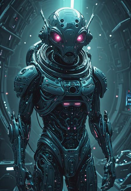 Alien-themed <lora:Beeple_retrofuturism-000005:1>,Beeple style,retrofuturism, . Extraterrestrial, cosmic, otherworldly, mysterious, sci-fi, highly detailed