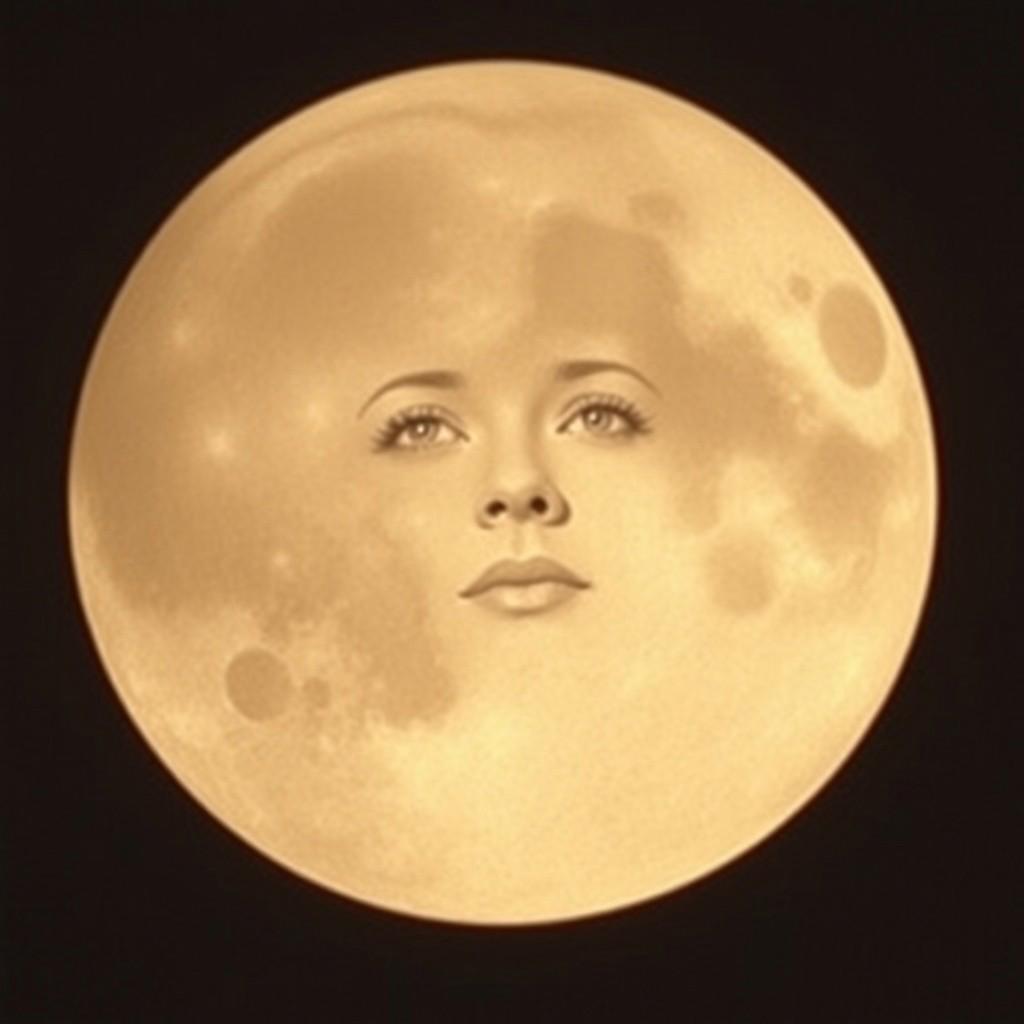 Moon with face of a woman, still from 1940s movie