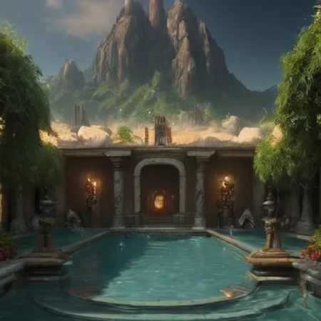 cinematic fantasy pool scenery high quality, very coherent, trending on artstation