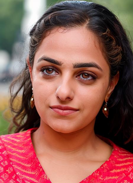 closeup portrait of skswoman, happy, background fall epic (photo, studio lighting, hard light, sony a7, 50 mm, matte skin, pores, colors, hyperdetailed, hyperrealistic), <lyco:Nithya Menon:1.1>