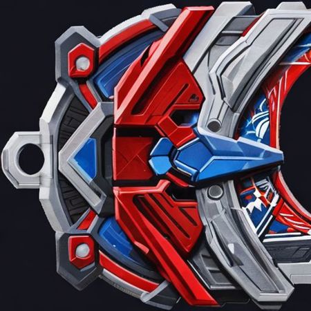 raise buckle, [color] plastic] * (how many colors are on the buckle), [any notable feature like a revolver or a shuriken], optionally [the name of the buckle]