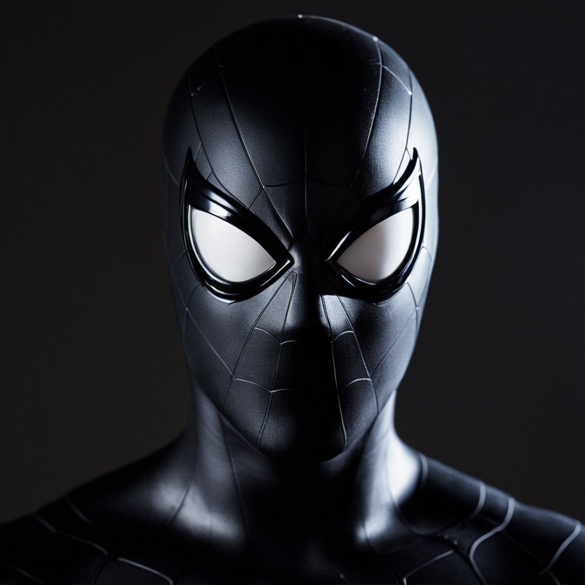 cinematic film still of <lora:white sclera v2:1>  white glowing sclera eyes, 
a close up of a spider - man symbiote with a...