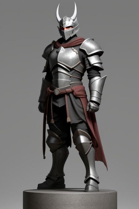 masterpiece, score_9, score_8_up, score_7_up, EasyNegative_v2, (looking at viewer:0.9), score_9, score_8, score_7, score_8_up, score_7_up, score_6_up, high resolution, full body, tall figure, Black Knight, male, glowing red eyes, hidden face, broad shoulders, pauldrons, greaves, gauntlets, ((black heavy armor)), face mask, horned helmet, greatsword, terrifying, intimidating, imposing, armored breastplate(full grey background), (((on circular base))), <lora:Pony_DetailV2.0:3> (best quality:1.1) 8k, sharp focus, anatomically correct, anatomically correct face, extremely detailed eyes, smooth edges, symmetrical eyes, symmetrical face,