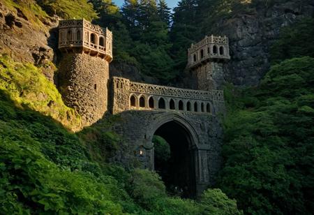 raw photo, (closeup) (wideshot) a sunset landscape, PNW coast, forested cliffs, overlooking oregon ocean across cove , cozy, photorealistic, abandoned Towering (crimson Stone: 1.49) gateway entry into dark the side of rocky mountain cliff face, (dwarven: 1.39), high fantasy style, high detailed texture, 8k uhd, dslr, soft lighting, high quality, film grain, Fujifilm XT3, Sony A7 IV, highly detailed photography, (muted colors, cinematic, dim colors, soothing tones:1.2), vibrant, insanely detailed, hyperdetailed, (dark shot:1.2), (vsco:0.3), (intricate details:0.9), (hdr, hyperdetailed:1.2) (highest coherency: 1.39) (highest quality: 1.39) (rule-of-thirds) (award-winning) (masterclass) (highest resolution: 1.39) (castle architecture built into cliff: 0.69) (protruding from hillside) (rounded doorway) (glowing elven celtic knot designs) (carved from the rock: 1.49)