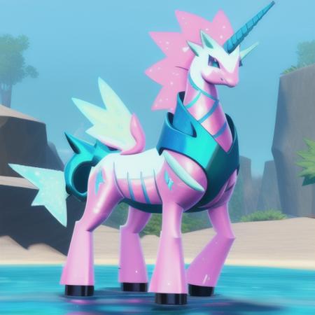 futuristic pokemon, water type, based on a unicorn, <lora:Tech-Pokemon:1>