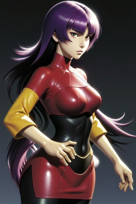 (masterpiece, best quality:1.2), 1girl, solo, sabrina, pokemon, long hair, purple hair, blunt bangs, red eyes, red sweater dress,(white gloves:1.2), black sash, (black leggings:1.1), (bodysuit:1.1), pantyhose, large breasts, knee boots, simple background <lora:SABRINA-15:0.9> <lora:kenSugimori1990sClassic_v12:0.8>