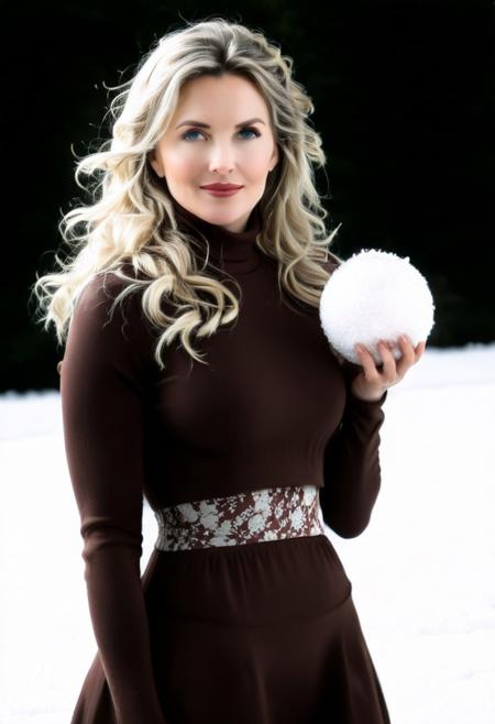 snowflake, winter, snow, European women, Large breasts, long hair, blond hair, older female, score_9, score_8_up, score_7_up, score_6_up, score_5_up, score_4_up, cose-up, face focus, upper body, semi side view, UHD, 8K, masterpiece, detailed, <lora:add-detail-xl:1.4>, ultra_high_resolution, lots of detail, OverallDetailXL, detailxl, regalres, Masterpiece, 32k, photorealistic:1.4, score_9, score_8_up, score_7_up, Caitlin, (small waist:2.9), fitness body, toned muscles, wide hips, slender legs, high cheekbones, oval face, 27 years old, mature female, milf, makeup, curvy, garden, pretty face, SUPERMODEL, jewelry, solo, lillybunz, big bright eyes:, beautiful eyes, fully dressed, high turtle neck, straw winter coat, outdoors, short sleeves, wrinkles, blonde, smiling, 1girl, blue eyes, closed dress, high neck closure, fully dressed, long dress, red dress white pattern, (snow pattern:2), Snow Cloth, (trowing snowball:2).