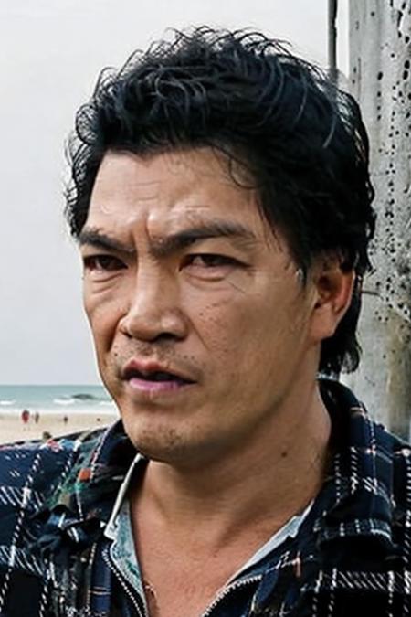 photo of a (men),serious look,fierce look,standing at (beach), portrait photo,Plaid shirt, full body,  (closeup:1.2),Be smoking
 <lora:chengkuian:1>