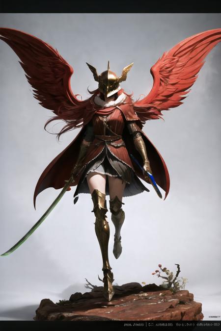 Highly detailed, High Quality, Masterpiece, beautiful, 1girl, solo, KatanaOneHand, <lora:UnlimitedBladeWorks1.6:0.9>, malenia_blade, cursed_left_arm, winged helmet, red cape, covered eyes, <lora:Char_EldenRing_Malenia:0.65>, full body,