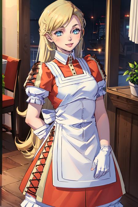 hanounsmtii, long hair, blonde hair, dress, apron, gloves