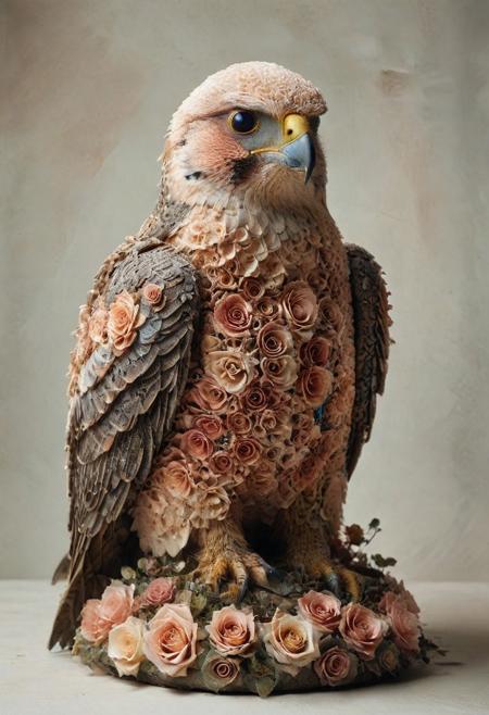 SFW, masterpiece, best quality, dream world, pastel colors, cowboy shot, humanoid, ((Batfalcon is made entirely from colorful tiny flowers)), creature, ((r0535, tiny flower arrangement in the form of a warrior with armor and the head of a peregrine falcon)), BREAK ((roses dungeon)), BREAK beautiful detail, high-quality, no text or watermarks, <lora:BatFalcon:1.5>
