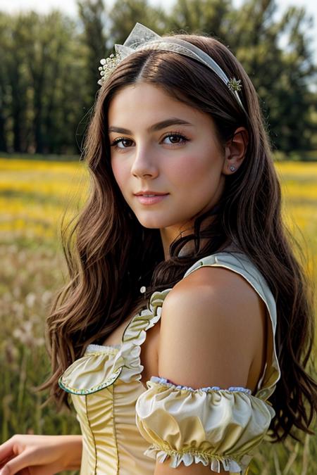 princess costume ,  meadow , day  <lora:Monica1873Barbaro:1> masterpiece, best quality, detailed face, 1girl, solo, a woman, m1873b,