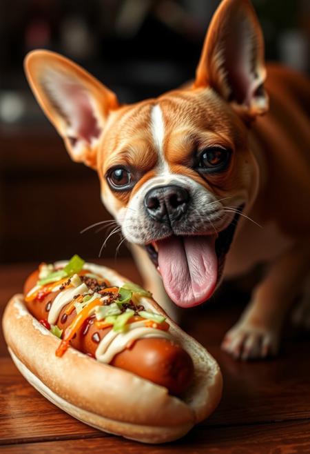 A hotdog on a bun eating a hitdog
