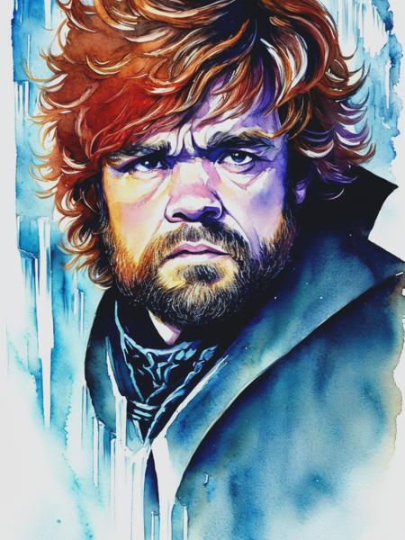 <lyco:ThomasSchaller:1.0> tyrion lannister visit a huge icy wall in watercolor illustration