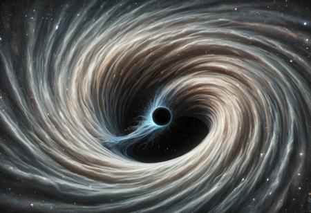 A visually realistic depiction of a blackhole suspended in deep interstellar space, using authentic flow field mathematics to guide the distortion and light-bending around the core. The blackhole appears as a luminous torus with inner gravitational lensing, subtly bending background starlight into warped arcs. The field around it ripples with coherent wavefronts, gently spiraling like fluidic magnetic turbulence.
- Radial velocity field v(r) = -√(2GM/r)
- Flow equation ∂ρ/∂t + ∇·(ρv) = 0
- Schwarzschild metric: ds² = -(1-2GM/rc²)dt² + (1-2GM/rc²)⁻¹dr² + r²(dθ² + sin²θ dφ²)
- Infall acceleration a(r) = -GM/r²
- Frame-dragging rotation Ω(r) = 2GJ/(c²r³)
- Energy density T₀₀(r) ~ (1/8πG)( (dΦ/dr)² + ...) withΦ(r) gravitational potential
- Photon's path equation d²u/dφ² + u = 3GMu² (u=1/r)
- Time dilation factor Γ(r) = (1-2GM/rc²)⁻¹/²